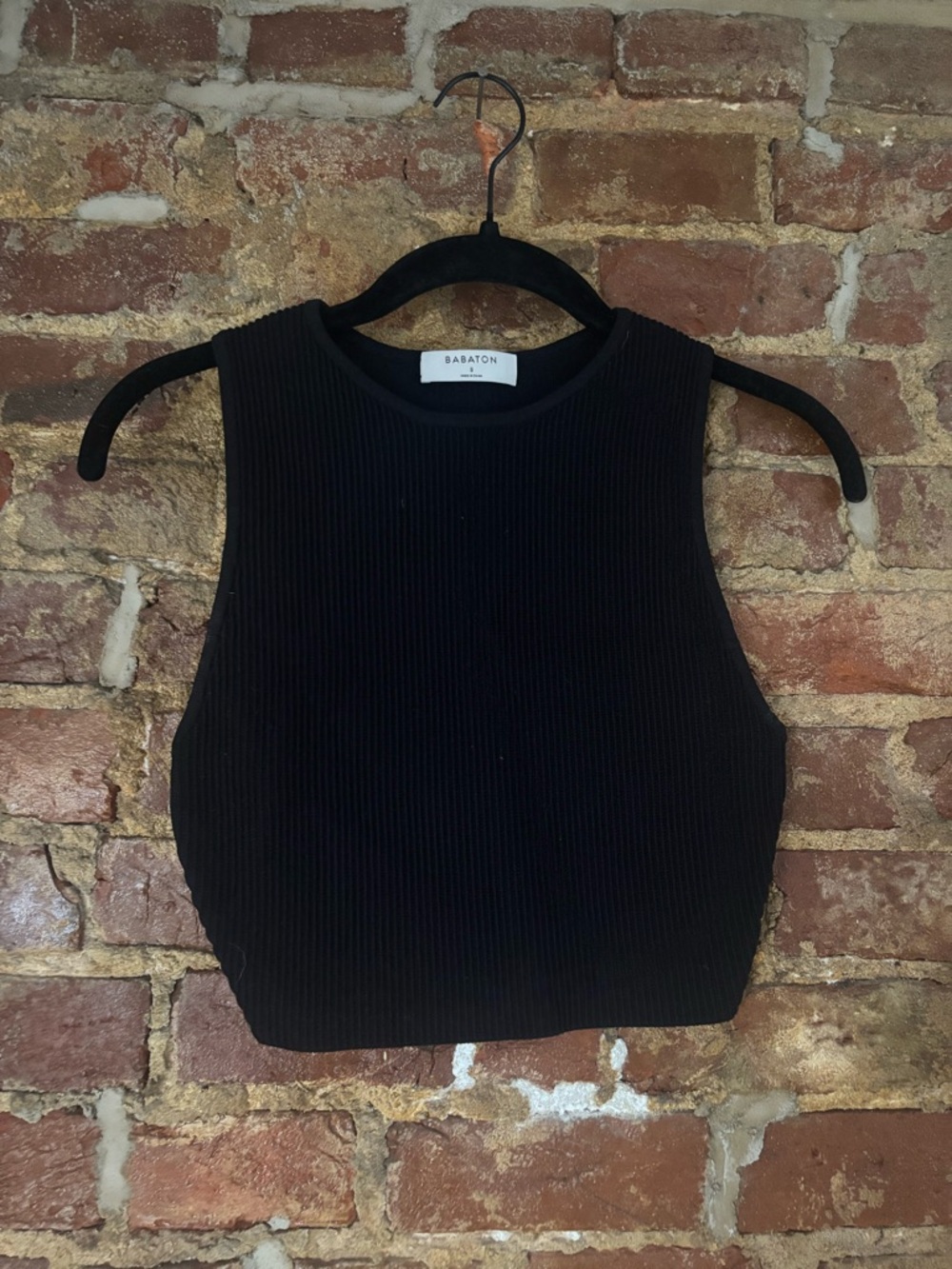 Aritzia Babaton Black Ribbed Cropped Tank Top
